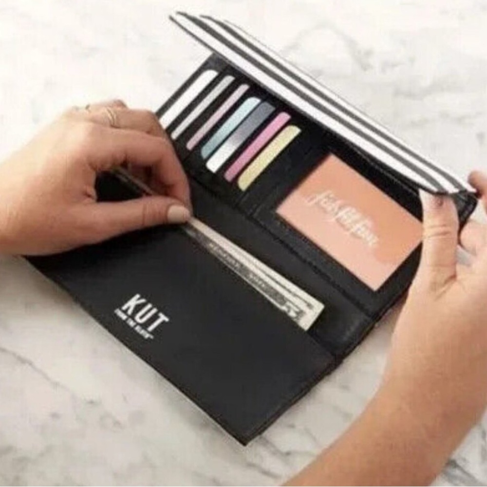 Like New KUT FROM THE KLOTH Black & White Striped Tri-fold Long Wallet - Picture 11 of 15